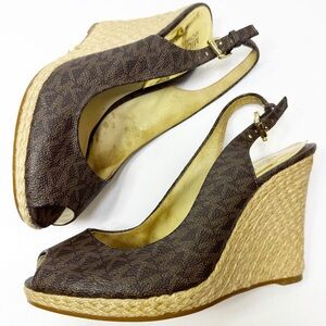 Michael Kors Dark Brown Logo Espadrille Wedge Slingback size 7M